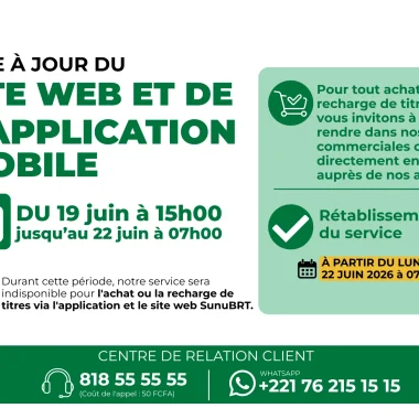 Mise à jour du site web et de l&rsquo;application mobile : interruption temporaire des achats et recharges en ligne du 19 au 22 juin 2026