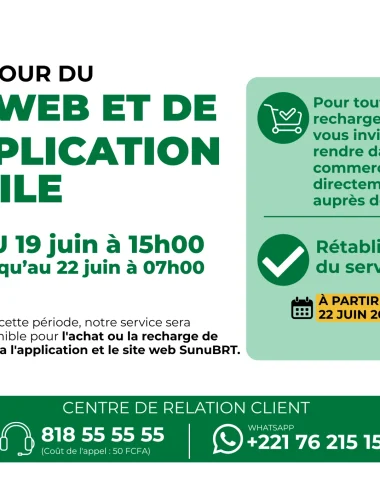 Mise à jour du site web et de l&rsquo;application mobile : interruption temporaire des achats et recharges en ligne du 19 au 22 juin 2026